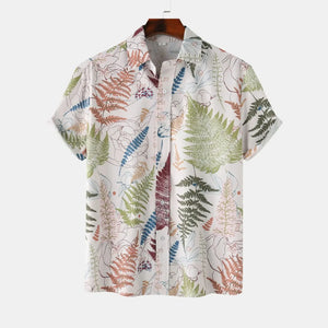 Men's Tropical Fern Print Short Sleeve Button-Up Shirt