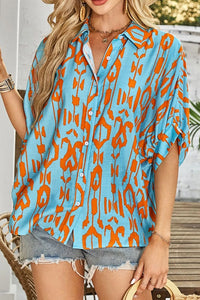 Abstract Print Dolman Short Sleeve Western Loose Shirt