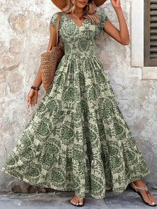 Vintage Floral Cap Sleeve Maxi Dress