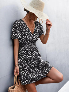 V-Neck Flutter Sleeve Mini Dress
